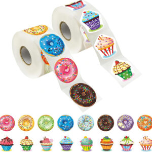 600 Pcs Cupcake Donut Party Decoration Teacher Reward Encouragement Motivational Sticker Mega Pack 16 Designs with Perforation Line (Each Measures 1.5"in Diameter)