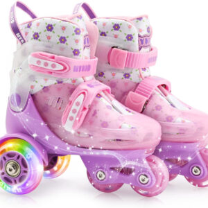 HYKID Toddler Roller Skates, 4 Adjustable Sizes, Fun Illuminating, Safety Three-Point Type, Breathable Upper, Beginners' Roller Skates for Girls Boys Kids