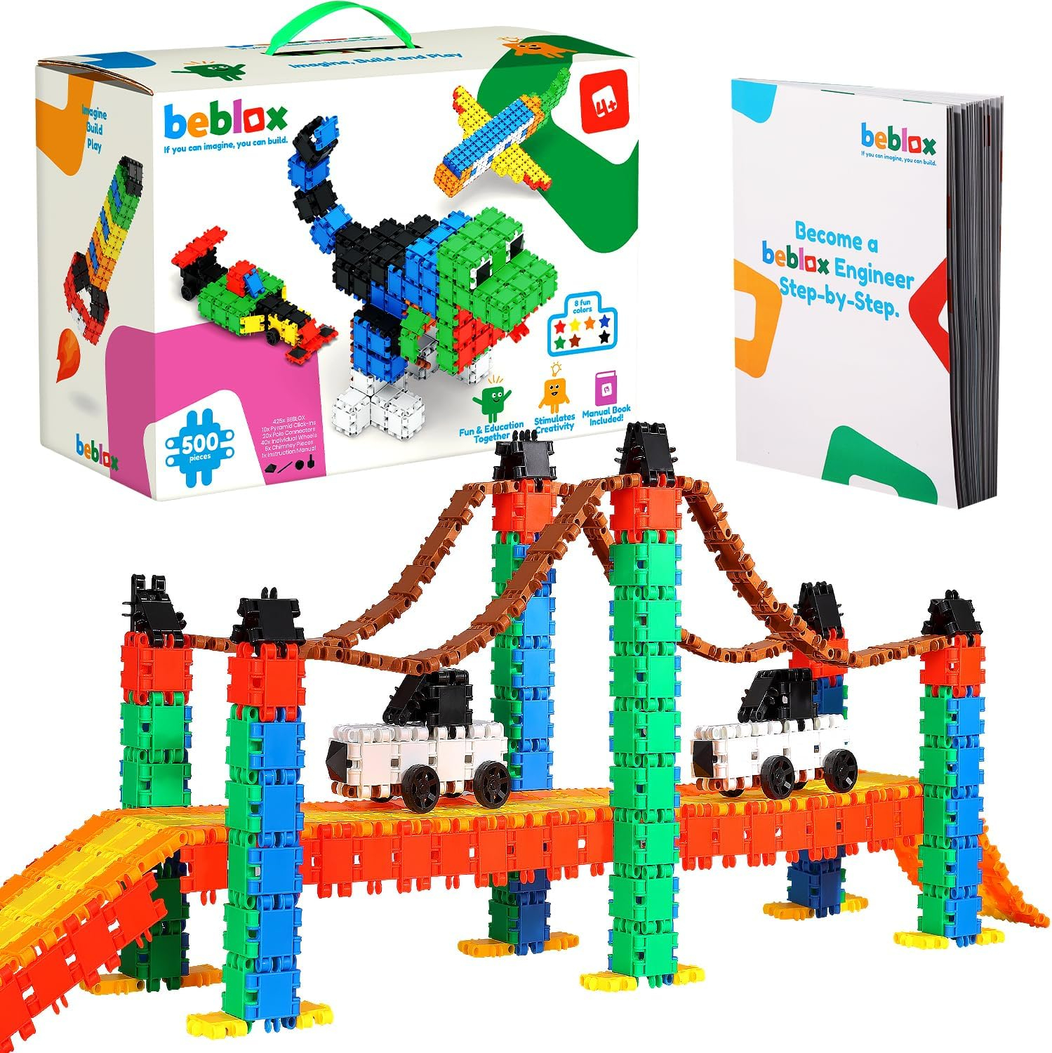BEBLOX Building Blocks | Building Toys for Kids Ages 4-8 500-piece Set - Learning & Educational
