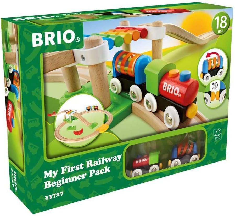 BRIO My First Railway - 33727 Beginner Pack | Engaging Wooden Toy Train Set for Toddlers Age 18 Months and Up | FSC-Certified Materials | Compatible with All My First Railway and BRIO World Toys
