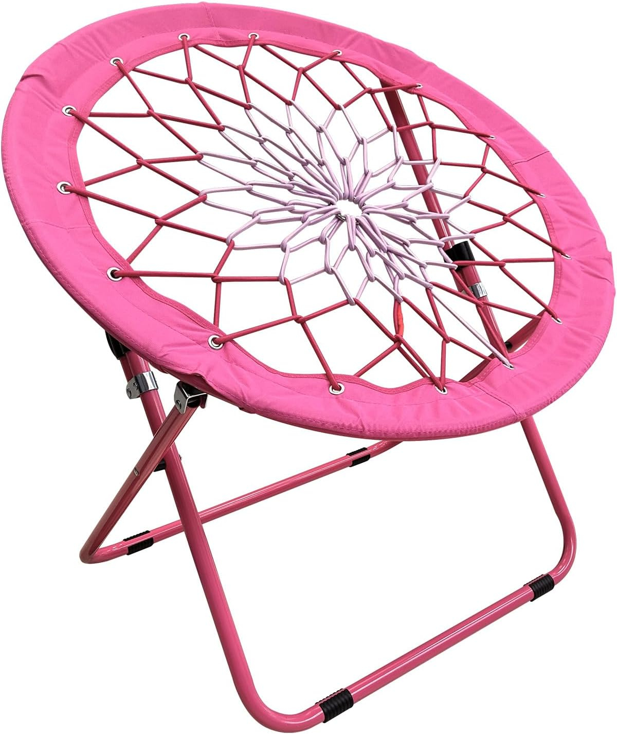 Camping and Room Bungee Folding Dish Chair -Versatile Bunjo Chair with Fun Bouncy Design - Circle Web Chair for Relaxation and Fun for Room Garden and Outdoor (Pink)