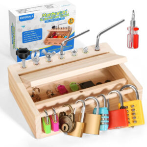 Montessori Toys for 3 4 5 Year Old,Montessori Screwdriver Board Set-Lock and Key Toy,Kids Tool Set,Preschool Learning Sensory Toys,Fine Motor Skills,STEM Toys(8 Locks and Keys)