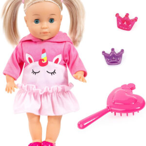 Bayer Design: Charlene Little Lover Doll - 13" Pink Unicorn Top - w/Kiss & Laugh Sounds, Blonde, Hair Accessories, Open/Closes Eyes, Kids Age 18+ Mo