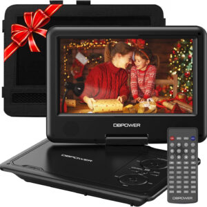DBPOWER 11.5" Portable DVD Player, 5-Hour Built-in Rechargeable Battery, 9" Swivel Screen, Support CD/DVD/SD Card/USB, Remote Control, 1.8 Meter Car Charger, Power Adaptor and Car Headrest (Black)