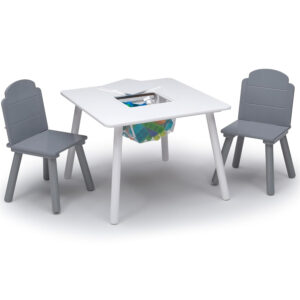 Delta Children Finn Table and Chair Set with Storage, White/Grey