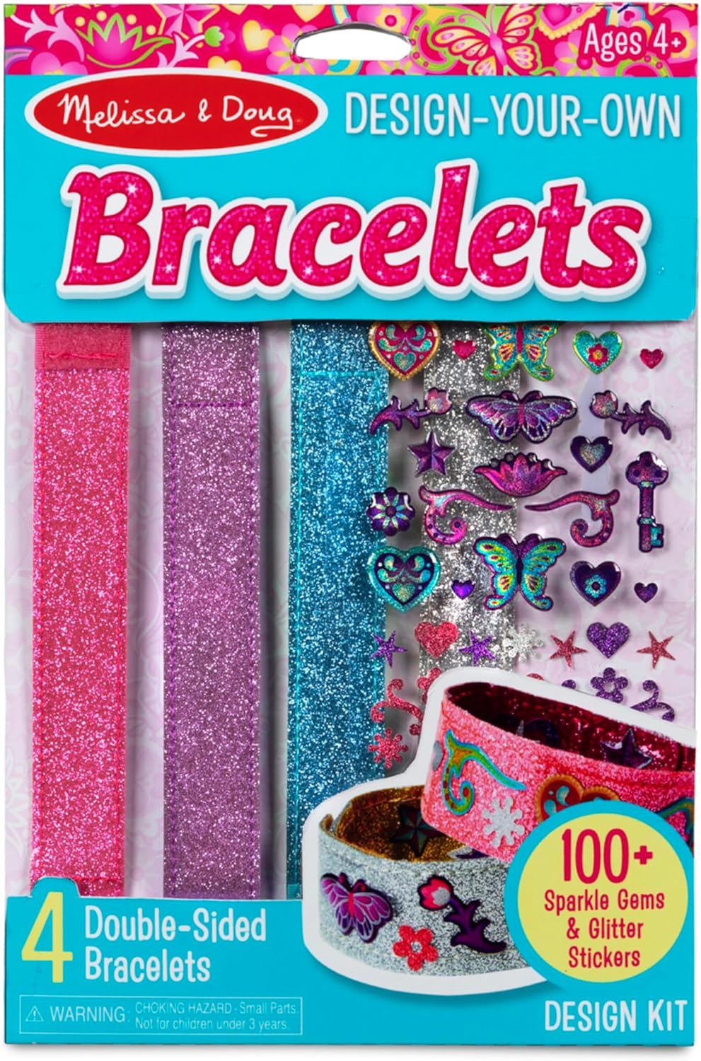 Melissa & Doug Design-Your-Own Bracelets With 100+ Sparkle Gem and Glitter Stickers - Kids Snap Bracelets, Jewelry Crafts For Kids Ages 4+