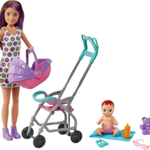 Barbie Skipper Babysitters Inc Playset with Doll, Stroller, Baby Doll & 5 Accessories, Remove Stroller Seat for Carrier
