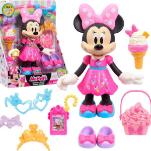 Disney Junior Sweets & Treats Minnie Mouse, Interactive 10-Inch Doll with Lights, Sounds, and Accessories, Kids Toys for Ages 3 Up, Amazon Exclusive by Just Play