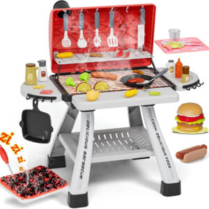Kids Toys Kitchen Playset, Kids BBQ Grill Playset with Smoke, Sound & Light, Toy Grill for Kids, Pretend Play Food Hamburger, Interactive Toys Barbecue Cooking Game for Toddlers Boys Girls 3-5