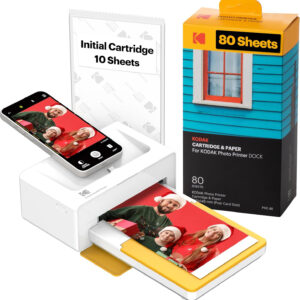 KODAK Dock Plus 4PASS Instant Photo Printer (4x6 inches) + 90 Sheets Bundle (10 Initial Sheets + 80 Sheet Pack)
