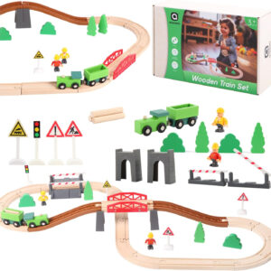 Asweets Wooden Train Set for Toddler,42 Pcs with Wooden Train Track Fits Thomas,Brio,Melissa and Doug Changeable Expandable Train Toy for 3 4 5 Years Old Boys and Girls