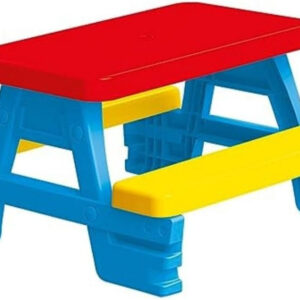 Dolu : Big Plastic Picnic Table for 4 - Blue, Red, Yellow - Indoor & Outdoor Use, 44lb Capacity, 44x77x71, Designed for Toddlers & Kids Ages 2+