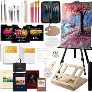 Large Deluxe Artist Painting Set, 139-Piece Professional Art Paint Supplies Kit w/ Aluminum Field & Wood Table Easel for Adults, Acrylic, Oil, Watercolor Paints, Brushes, Canvases, Sketch Pads & More