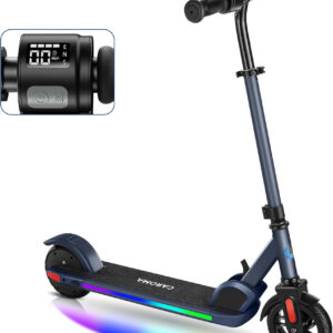 Caroma Electric Scooter for Kids Ages 6-14, 150W/180W Motor, 10 mph, 80 mins Ride Time, Adjustable Speed & Height, Colorful Lights, LED Display, Foldable Kids Electric Scooter