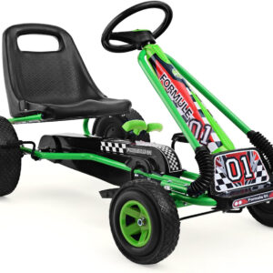 HONEY JOY Kids Go Kart Quad with Adjustable Seat, Safety Brakes, EVA Tires - Green Outdoor Pedal Racer Ride On Car