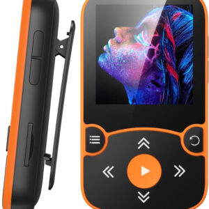 AGPTEK 64GB MP3 Player with Clip, Bluetooth 5.3 Lossless Sound with FM Radio, Voice Recorder for Sport Running, Supports up to 128GB TF Card, Orange