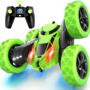 Remote Control Car Stunt RC Cars, 90 Min Playtime, 2.4Ghz Double Sided 360° Rotating RC Crawler with Headlights, 4WD Off Road Drift RC Race Car Toy for Boys and Girls Aged 6-12 Green
