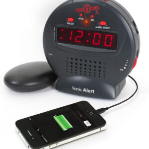 Sonic Alert Small Digital Alarm Clock with Battery Backup, Snooze, Full Range Brightness Dimmer, Outlet Powered Compact Clock for Bedrooms, Desk, Bedside, Simple to Operate (Black)