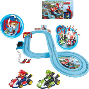 Carrera First Nintendo Mario Kart Slot Car Race Track - Includes 2 Cars: Mario and Luigi and Two-Controllers - Battery-Powered Beginner Set for Kids Ages 3 Years and Up, 20063028