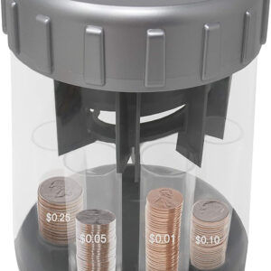 Teachers Choice Digital Coin Counter Automatic Coin Sorter - 2023 Version - Automatically Sorts U.S. Coins into Individual Tubes and Keeps Digital Count, with 20 Coin Wrappers Included (Gray)