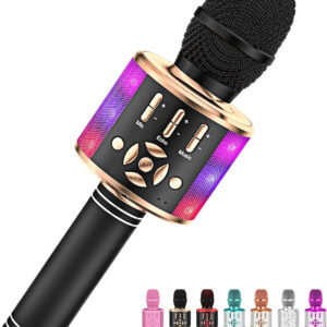 Amazmic Kids Karaoke Microphone Machine Toy Bluetooth Microphone Portable Wireless Karaoke Machine Handheld with LED Lights, Gift for Children Adults Birthday Party, Home KTV(Black Gold)