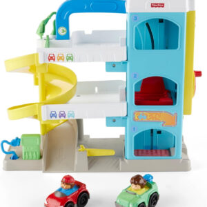 Fisher-Price Little People Toddler Toy Helpful Neighbor’s Garage Playset with Spiral Ramp & 2 Cars for Pretend Play Ages 18+ Months​