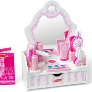 Melissa & Doug Wooden Beauty Salon Play Set With Vanity and Accessories (18 pcs) - FSC Certified