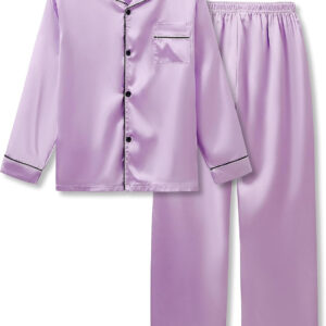 Topgal Little & Big Girls Pajama Set Size 6-16 - Fuchsia Satin Silky Cute Long Sleeve & Pants Outfit