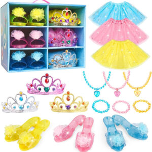 Meland Princess Dress Up for Girls - Dress Up Clothes for Girls with Princess Shoes, Princess Toys for Girls 3,4,5,6 Year Old