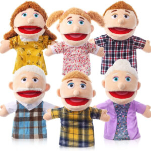 6 Pcs Family Hand Puppets 12 Inch Grandparents, Mom & Dad, Brother & Sister Plush Hand Puppet Toys Role-Play Toy Puppets for Kids Storytelling Imaginative Pretend Play Teaching Preschool(6 Family A)