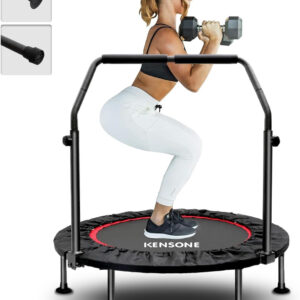 KENSONE 40"/48" Foldable Mini Trampoline, Indoor Trampoline for Kids, Adults Indoor/Garden Workout, Fitness Rebounder with Adjustable Foam Handle, Max Load 330/450 lbs