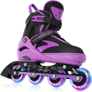 Kids Adjustable Flashing Inline Skates for Boys Girls and Adults with Full Light Up Wheels, Outdoor Roller Skates for Kids Beginner Ages 6-8-12-14, Men and Women