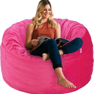 HABUTWAY Bean Bag Chair 3Ft Luxurious Velvet Ultra Soft Fur with High-Rebound Memory Foam Bean Bag Chairs for Adults Plush Lazy Sofa with Fluffy Removable Sponge 3'(Pink)
