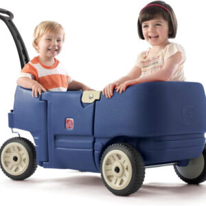 Step2 Wagon for Two Plus for Kids, Large Folding Wagon, Safety Belts, Under Seat Storage, Toddlers Ages 1.5+ Years Old, Denim Blue