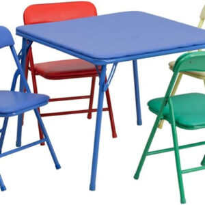 Flash Furniture Mindy Kids 5-Piece set Folding Square Table and Chairs Set for Daycare and Classrooms, Children's Activity Table and Chairs Set, Multicolor