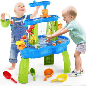 Water Table for Toddlers 1-3 3-5, 3-Tier Kids Splash Sand Table Water Toys, Rain Showers Splash Pond for Outdoor Beach Backyard Summer, Activity Sensory Play Table for Boys Girls