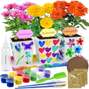 Paint & Plant Gardening Flower Stoneware Kit - Kids Arts & Crafts Birthday Gift, Project Science Gifts for Boys & Girls Ages 4-8 - STEM Activity for Age 4, 5, 6, 7, 8, 9, 10,11 & 12 Year Old Girl