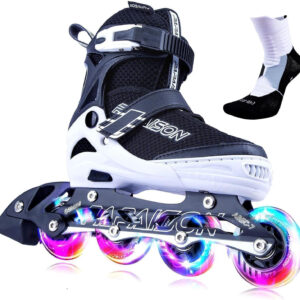 PAPAISON Adjustable Inline Skates for Kids and Adults with Full Light Up Wheels, Outdoor Roller Skates for Girls and Boys, Men and Women