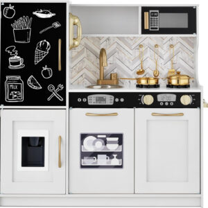 Best Choice Products Pretend Play Kitchen Wooden Toy Set for Kids w/Realistic Design, Telephone, Utensils, Oven, Microwave, Sink - White Bevel