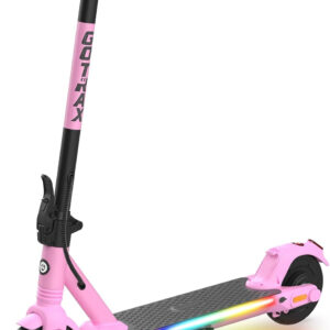 Gotrax Comet Foldable Electric Scooter for Kids 6-12, Thumb-Throttle Control with Music Speaker, 150W Motor, Colorful Pedal Light & Flash Red Taillight, Great Present for Boys Girls