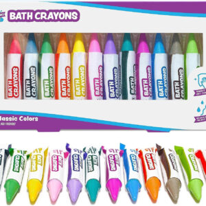 Tub Works® Smooth™ Bath Crayons Bath Toy, 12 Pack | Nontoxic, Washable Bath Crayons for Toddlers & Kids | Unique Formula Draws Smoothly & Vividly on Wet & Dry Tub Walls | Hexagon Grip Bathtub Crayons