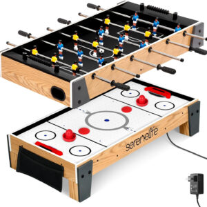SereneLife 38” Table Top Air Hockey and 40” Foosball Set, 2-in-1 Swivel Game Table with Soccer Balls, Pushers, and Pucks for Game Rooms, Arcades, Bars, Parties, Family Gatherings