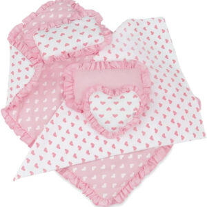 Emily Rose Doll Clothes | USA Business | 18 Inch Doll Pink Heart Bedding for Doll Beds Bunks Cribs & Cradles | Reversible 5 PC 18" Doll Bedding Set for Easter!