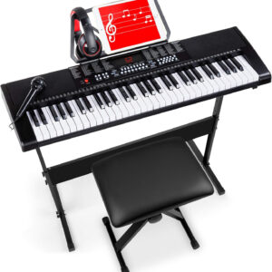 Best Choice Products 61-Key Electronic Keyboard Piano Portable Electric Keyboard Complete Beginner Set w/LED Screen, Stand, Bench, Headphones - Black