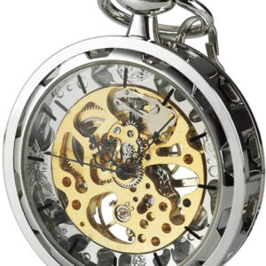 VIGOROSO Mens Classic Steampunk Pocket Watch with Chain Skeleton Hand Wind Mechanical Pocket Watches for Men & Women