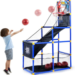 JOYIN Arcade Basketball Game Set with 4 Balls and Hoop for Kids 3 to 12 Years Old Indoor Outdoor Sport Play - Easy Set Up - Air Pump Included - Ideal for Competition