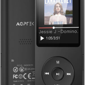 AGPTEK A02 MP3 Player with Bluetooth 5.3, 1.8 inch Screen Portable Music Player with Speaker, FM Radio, Voice Recorder, Supports Expanded Up to 128GB(Black, 32GB)