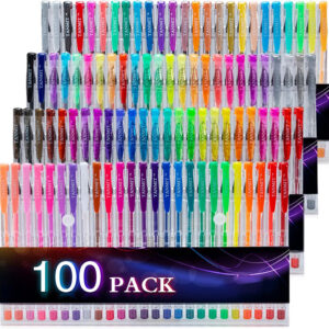 TANMIT 100 Coloring Gel Pens Set for Adults Coloring Books- Gel Colored Pen for Drawing, Writing & Unique Colors Including Glitter, Neon, Standard, Symhony, Milky & Metallic
