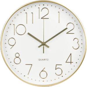 Wall Clock 12 Inch Non-Ticking Silent Modern Simple Style Round Decor Clock Gold Stereoscopic Dial Quartz Wall Clocks for Home/Office/School/Living Room/Bedroom/Kitchen