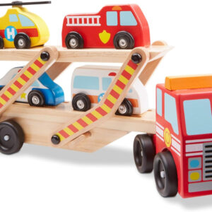 Melissa & Doug Wooden Emergency Vehicle Carrier Truck With 1 Truck and 4 Rescue Vehicles
